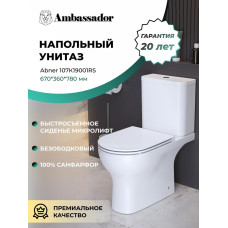 Унитаз Ambassador Abner 107K19001RS 67х36, Напольный, Безободковый, Овальная, Белый, Дюропласт