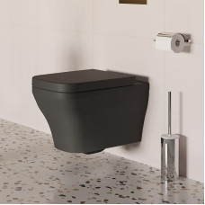 Унитаз Ambassador Benefit 203T20201R 53,5х34, Подвесной, Безободковый, Прямоугольная, Матовый черный, Сантехнический фарфор