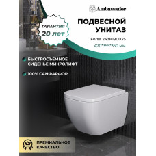 Унитаз Ambassador Forsa 243K19003S 47,5х36, Подвесной, Прямоугольная, Белый, Сантехнический фарфор
