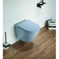 Унитаз CeramaLux 2197MHL, Подвесной, Безободковый, Круглая, Голубой матовый, Фаянс