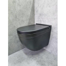 Унитаз CeramaLux 2198MB, Подвесной, Безободковый, Круглая, Черный матовый, Черно-матовый, Фаянс