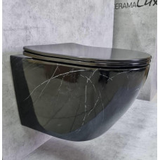 Унитаз CeramaLux 2212BM, Подвесной, Безободковый, Круглая, Черный, Черный мрамор, Фаянс