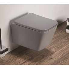 Унитаз CeramaLux 5170MH, Подвесной, Безободковый, Прямоугольная, Серый матовый, Светло-серый матовый, Фаянс