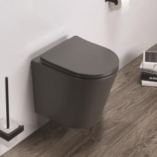 Унитаз CeramaLux B2330-2MDH, Подвесной, Безободковый, Круглая, Серый матовый, Серо-матовый, Фаянс