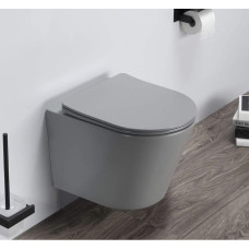 Унитаз CeramaLux B2330-3MH, Подвесной, Безободковый, Круглая, Светло-серый, Фаянс