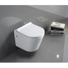 Унитаз CeramaLux B2330, Подвесной, Безободковый, Круглая, Белый глянцевый, Бело-глянцевый, Фаянс