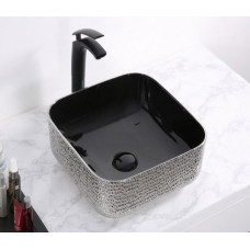 Умывальник CeramaLux D1303H020, Накладная, Прямоугольная, Черный, Фаянс