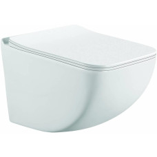 Унитаз CeramaLux K255, Подвесной, Безободковый, Круглая, Белый глянцевый, Фаянс