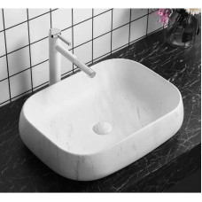 Раковина Ceruttispa Aco CR0086 MMW1 56,5х40, Накладная, Прямоугольная, Белый мрамор матовый, Керамика отверстие под