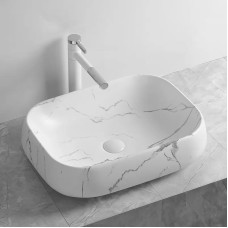 Раковина Ceruttispa Aco CR0086 MMW2 56,5х40, Накладная, Прямоугольная, Белый мрамор матовый, Керамика отверстие под