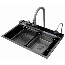 Кухонная мойка Ceruttispa GLORIA II nano black (серая) 75х46, Встроенный, Прямоугольная, Серый, Нержавеющая сталь