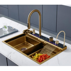 Кухонная мойка Ceruttispa GLORIA Pro nano gold (золото) 75х46, Встроенный, Прямоугольная, Золото, Нержавеющая сталь