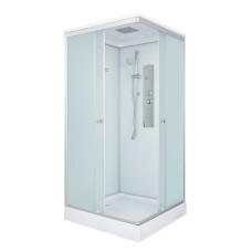 Душевая кабина DTO LK915GM 90×90×215, низкий поддон 15 см, профиль хром, стекло матовое 5 мм, квадратная, с гидромассажем