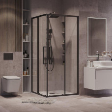 Душевое ограждение Grossman Cosmo 300.K33.02.8080.21.00 80х80, Черный матовый, Раздвижные, Стекло прозрачное, Квадратная, Закаленное стекло