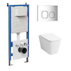 Комплект унитаза с инсталляцией Grossman Cosmo 97.4479SQ.02.100, Встроенный, Безободковый, Хром глянцевый, Фаянс