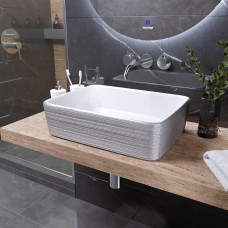 Раковина Grossman Color GR-3016SW 48х37, К тумбе к столешнице, Прямоугольная, Белый, Белый внутри, серебристый снаружи, Фаянс