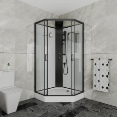 Душевая кабина Grossman Elegance GR250D 100х100, Черный, Стекло прозрачное, Трапеция, Акрил