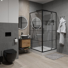 Душевая дверь Niagara Nova _02900831BLACK 90х90, Черный матовый, Распашные, Стекло прозрачный с рисунком клетка, Квадратная, Не идет в комплекте