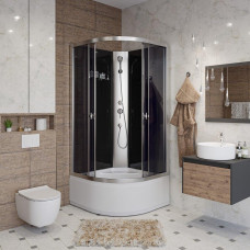 Душевая кабина Niagara Eco E80/40/TN/BK 80х80, Высокий поддон, Раздвижная, Стекло тонированное, Четверть круга, Хром матовый