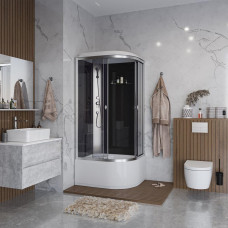Душевая кабина Niagara Eco E90/80/40L/TN 90х80, Высокий поддон, Раздвижная, Стекло тонированное, Асимметричная, Левая, Хром матовый