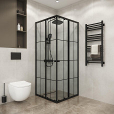 Душевое ограждение Niagara Eco NG-1010-14QKL 100х100, Черный матовый, Раздвижные, Стекло рисунок клетка, Квадратная