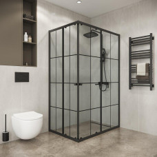 Душевое ограждение Niagara Eco NG-1012-14QKL 120х80, Черный матовый, Раздвижные, Стекло рисунок клетка, Прямоугольная