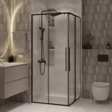 Душевая дверь Niagara Nova NG-6822-34BLACK 80х80, Черный матовый, Раздвижные, Стекло прозрачное, Квадратная, Закаленное стекло