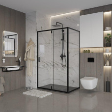 Душевая дверь Niagara Nova NG-83-11AB-A100B 110х100, Черный матовый, Распашные, Стекло прозрачное, Прямоугольная, Не идет в комплекте