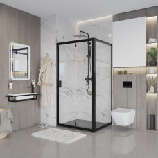 Душевая дверь Niagara Nova NG-83-9AB-A100B 90х100, Черный матовый, Распашные, Стекло прозрачное, Прямоугольная, Не идет в комплекте
