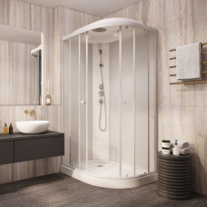 Душевая кабина Parly Bianco Эконом EF1231L 80х120, Белый, Стекло белый, Угловая-асимметричная, Закаленное стекло