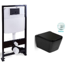 Комплект унитаза с инсталляцией SantiLine SL-5004MB+SL-04, Подвесной, Безободковый, Черный матовый