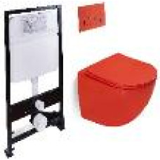 Унитаз SantiLine SL-5005T-MR+SL-01/MR, Подвесной, Округлая, Красный, матовый