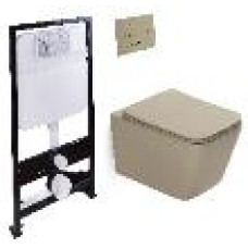 Унитаз SantiLine SL-5007T-BG+SL-01/BG, Подвесной, Прямоугольная, Бежевый, матовый