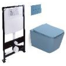 Унитаз SantiLine SL-5007T-BL+SL-01/BL, Подвесной, Прямоугольная, Голубой, матовый