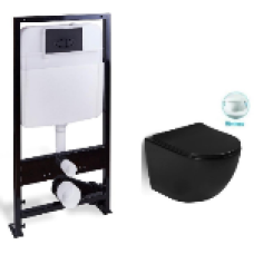 Комплект унитаза с инсталляцией SantiLine SL-5018MB+SL-03, Подвесной, Безободковый, Черный матовый