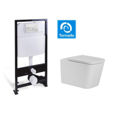 Комплект унитаза с инсталляцией SantiLine SL-5027+SL-01, Подвесной, Безободковый, Хром, Фаянс