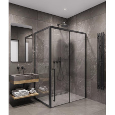 Душевая дверь Timo ANNELI T57L+T65 130х200, Раздвижная, Стекло прозрачное, Прямоугольная, Левая, Черный