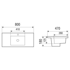 Раковина Weltwasser WW SK 10000004629 80х47, Встраиваемый, Прямоугольная, Белый, Сантехнический фаянс